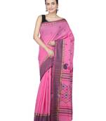 Pink hand woven pure cotton saree with blouse