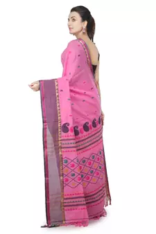 Pink hand woven pure cotton saree with blouse