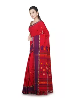 Red hand woven pure cotton saree with blouse