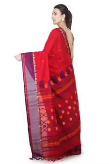 Red hand woven pure cotton saree with blouse