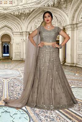 Grey Embroidered Net Readymade Lehenga Cholis 4