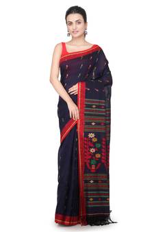 Blue hand woven pure cotton saree with blouse