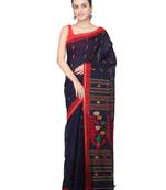 Blue hand woven pure cotton saree with blouse