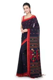 Blue hand woven pure cotton saree with blouse