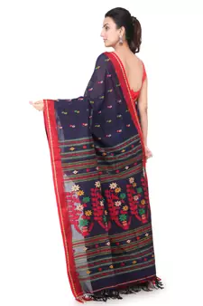 Blue hand woven pure cotton saree with blouse