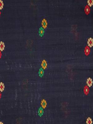 Blue hand woven pure cotton saree with blouse 4