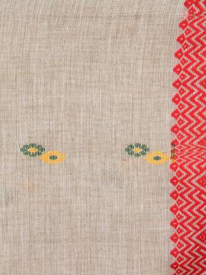 Beige hand woven pure cotton saree with blouse 4