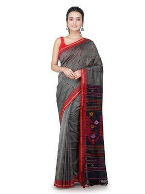Grey hand woven pure cotton saree with blouse 1