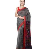 Grey hand woven pure cotton saree with blouse