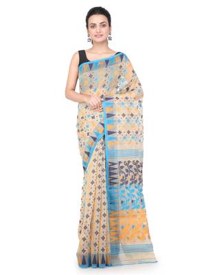 Beige hand woven pure cotton saree  1