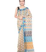 Beige hand woven pure cotton saree 