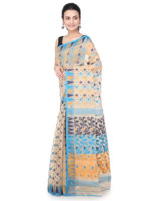 Beige hand woven pure cotton saree  2