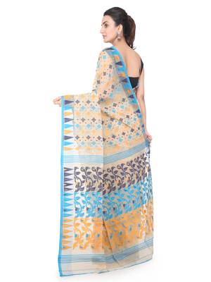 Beige hand woven pure cotton saree  3