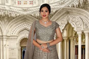 Grey Embroidered Net Readymade Lehenga Cholis 6