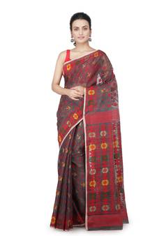 Grey Hand Woven Pure Cotton Saree Without Blouse