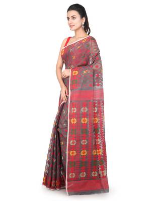 Grey Hand Woven Pure Cotton Saree Without Blouse 2
