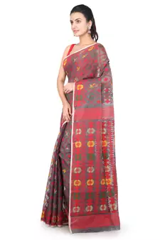 Grey Hand Woven Pure Cotton Saree Without Blouse
