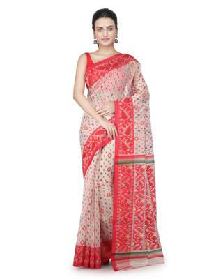 Off White Hand Woven Pure Cotton Saree Without Blouse 1