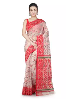 Off White Hand Woven Pure Cotton Saree Without Blouse