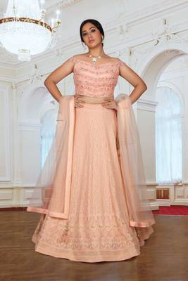 Peach Embroidered Georgette Readymade Lehenga Cholis 4