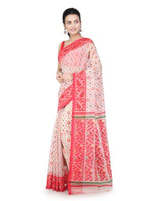 Off White Hand Woven Pure Cotton Saree Without Blouse 2