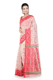 Off White Hand Woven Pure Cotton Saree Without Blouse