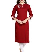 Maroon Embroidered Rayon Straight Kurtis