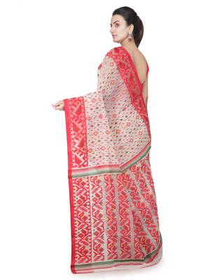 Off White Hand Woven Pure Cotton Saree Without Blouse 3