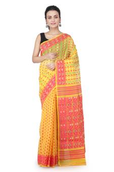 Yellow Hand Woven Pure Cotton Saree Without Blouse