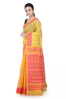 Yellow Hand Woven Pure Cotton Saree Without Blouse