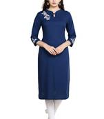 Blue Embroidered Rayon Straight Kurtis