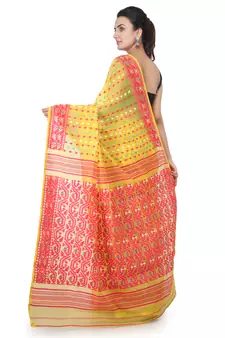 Yellow Hand Woven Pure Cotton Saree Without Blouse