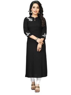 Black Embroidered Rayon Straight Kurtis 1