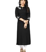 Black Embroidered Rayon Straight Kurtis