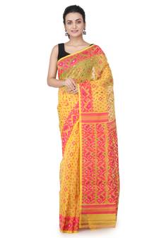 Yellow Hand Woven Pure Cotton Saree Without Blouse
