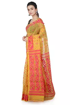 Yellow Hand Woven Pure Cotton Saree Without Blouse