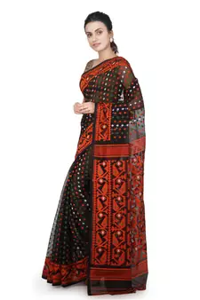 Black Hand Woven Pure Cotton Saree Without Blouse