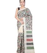 Beige hand woven tussar saree with blouse