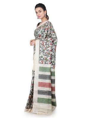 Beige hand woven tussar saree with blouse 2