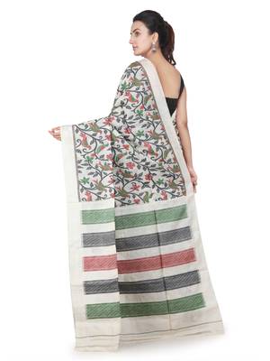 Beige hand woven tussar saree with blouse 3