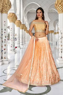 Orange Embroidered Foil Readymade Lehenga Cholis 4