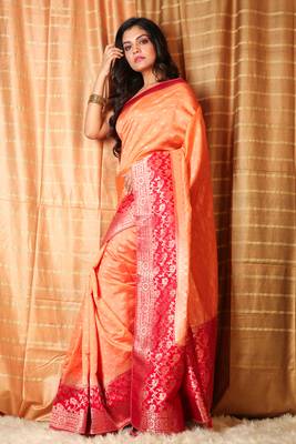Peach woven silk saree with blouse 2