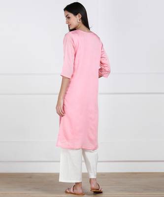 SWAGG INDIA Womens Wear Viscose Chaderi Embrodiery Kurta Light Pink with Cotton Lining 2