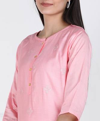 SWAGG INDIA Womens Wear Viscose Chaderi Embrodiery Kurta Light Pink with Cotton Lining 3