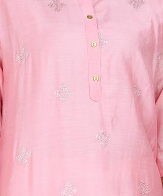 SWAGG INDIA Womens Wear Viscose Chaderi Embrodiery Kurta Light Pink with Cotton Lining 4