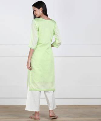 SWAGG INDIA Womens Wear Viscose Chaderi Embrodiery Kurta Light Green with Cotton Lining 2