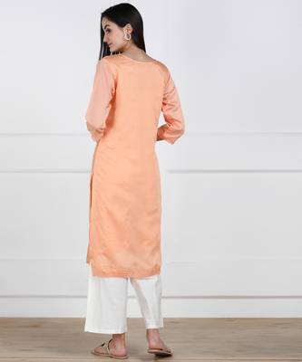 SWAGG INDIA Women Wear Viscose Chaderi Embrodiery Light Peach Kurta with Cotton Lining 2