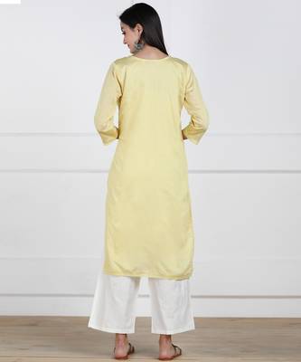 SWAGG INDIA Women Wear Viscose Chaderi Embrodiery Yellow Kurta with Cotton Lining 2