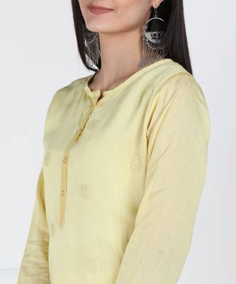 SWAGG INDIA Women Wear Viscose Chaderi Embrodiery Yellow Kurta with Cotton Lining 3