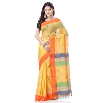 Yellow  woven cotton saree with blouse 1